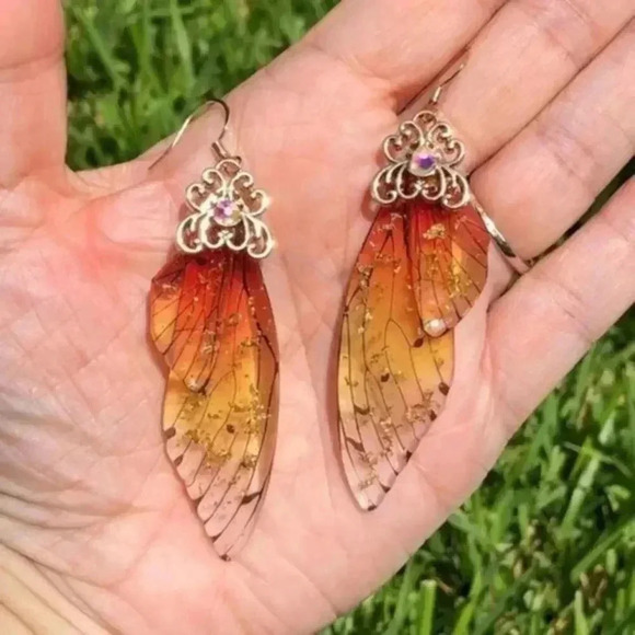 Jewelry - Sunny Gold Cicada Fairy Butterfly Wing Earrings
